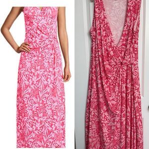 Lands' End Orchid 2025 Rua Pink White Floral Maxi Dress Womens 1X Soft Stretchy